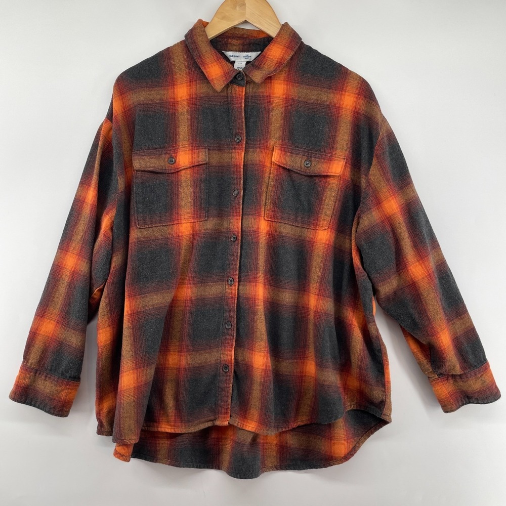 Old Navy Evermore Taylor Swift Orange Black Plaid Flannel Shirt Women's XXL